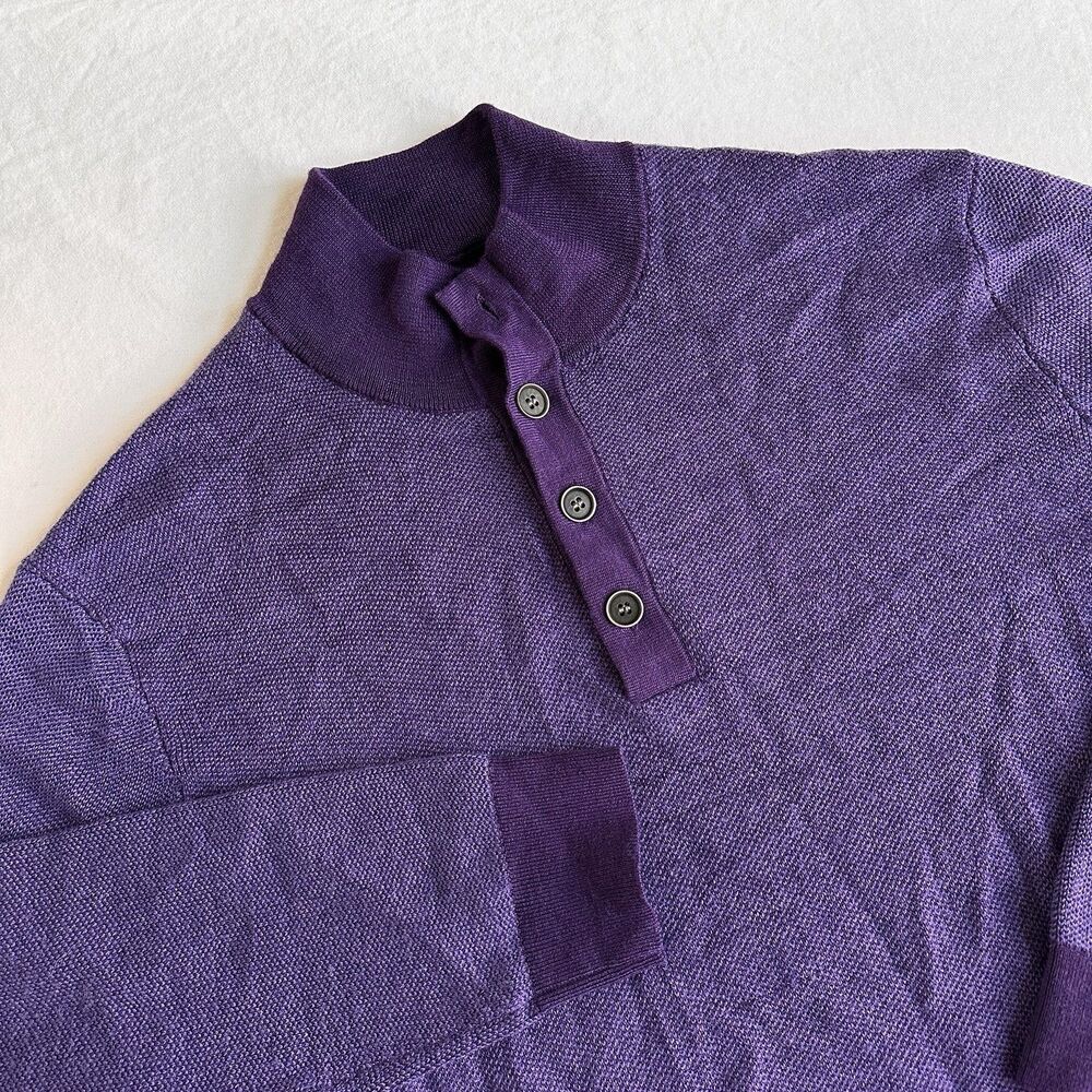 Untuckit Sweater Mens XL Purple Henley 100% Extra Fine Merino Wool Long Sleeve